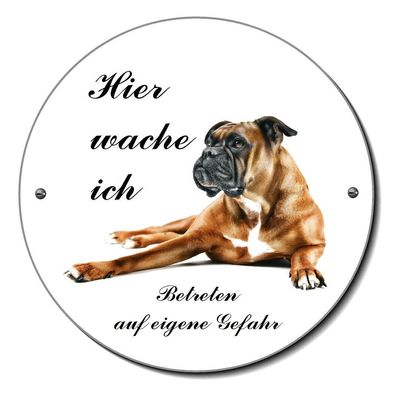 Boxer Hund Alu. Rund Schild 120 mm Ø 3 mm dick Türschild Warnschild Hundeschild