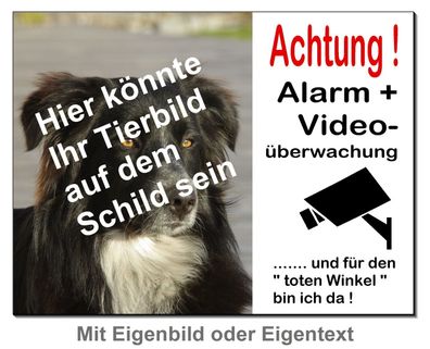 Eigenbild Hund Alu Schild 15x10 b.30x20 cm dick Türschild Alarm Video Warnschild