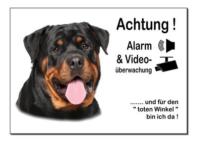 Rottweiler Hund Alarm+Video überwacht 30 x20 cm Alu Schild Türschild Warnschild