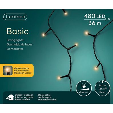 Lumineo LED Lichterkette Basic 3600 cm 480 Lichter classic weiß mit Dimmer & Timer