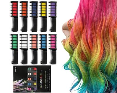 10 Farben Haarkreide Kamm Set Temporäre Haarfarbe Auswaschbar Cosplay Partys