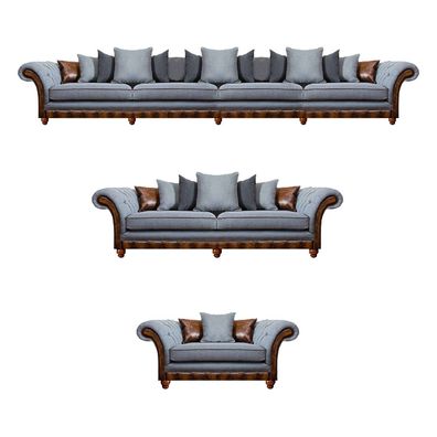 Chesterfield Grau Sofagarnitur 3Tlg Moderne Couchen Luxuriöse Wohnzimmer