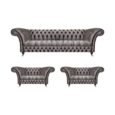Modern Grau Chesterfield Sofagarnitur 3 + 1 + 1 Sitzer Luxuriöse Wohnzimmer
