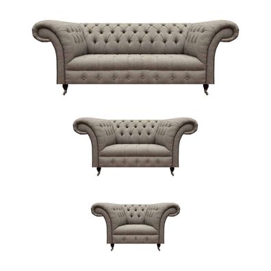 Komplett Möbel Sofagarnitur 3 + 2 + 1 Sitzer Wohnzimmer Grau Textil