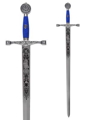 Schwert Excalibur, Silber/Blau, mit Zierätzung