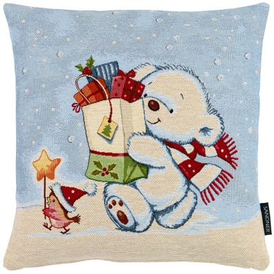 Kissen Weihnachten 45x45 Gobelin Sandner Bär Geschenke Kissenbezug Weihnachtsdeko