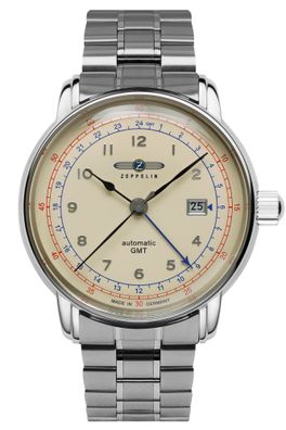 Zeppelin Herrenuhr Automatik GMT LZ126 Los Angeles Stahl/Beige 7668MB-5