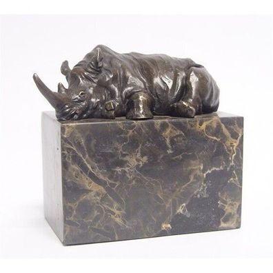 Bronze Figur Skulptur Nashorn Marmorsockel DEKO Tiere FIGUR Statue EJA0467.2