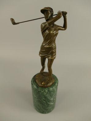 Bronze Figur Golf Golferin Golfspielerin Abschlag Marmor Statue Deko JMA259.2