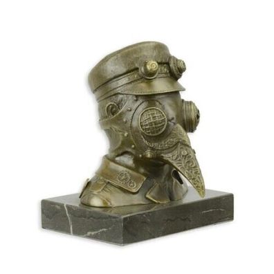 BRONZE FIGUR STATUE Skulptur Steampunk Pestdoktor Marmorsockel DEKO EJA0238.1