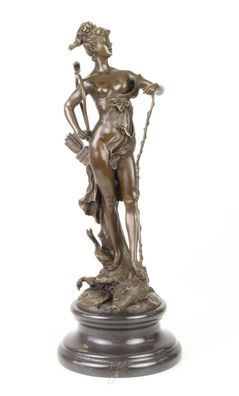 BRONZE Skulptur auf Marmorsockel Diana Göttin der Jagd FIGUR Statue EJA0387.2