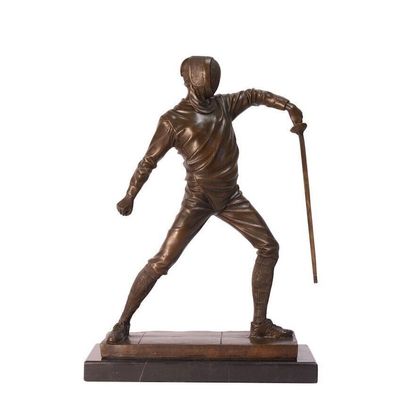 BRONZE Skulptur auf Sockel Fechter fechten Kampfsport Deko Figur Statue EJA0647