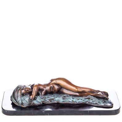 BRONZE Skulptur EROTIK liegende Frau Marmorsockel akt FIGUR Nude Woman JMA087