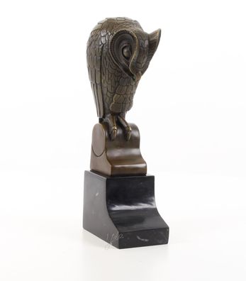 BRONZE Skulptur Eule Marmorsockel Art Deco FIGUR Statue OWL Dekoration EJA0310.2