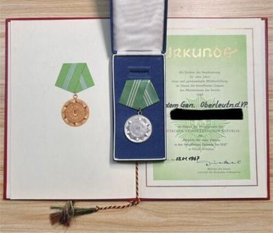 DDR Medaille für treue Dienste MDI in Silber, Urkunde + Orden + Etui