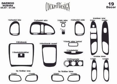 3D Cockpit Dekor für Chevrolet NUBIRA ab Baujahr 1997 19 Teile