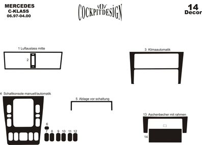 3D Cockpit Dekor für Mercedes C Klasse W202 Baujahr 06/1997-04/2000 14 Teile