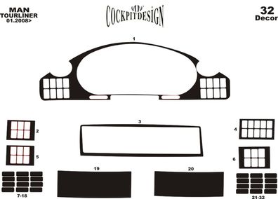 3D Cockpit Dekor für Neoplan Tourliner ab Baujahr 01/2008 32 Teile