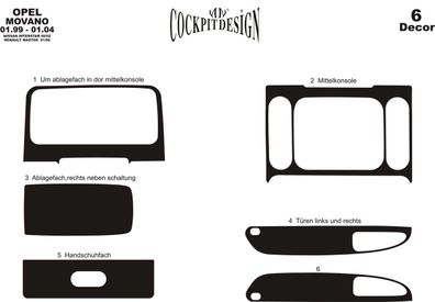 3D Cockpit Dekor für Nissan Interstar MOVANO Baujahr 1999-2004 6 Teile