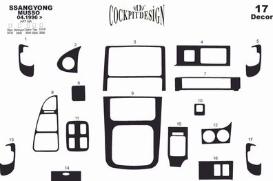 3D Cockpit Dekor für Ssangyong Musso Baujahr 04/1996-12/1999 17 Teile