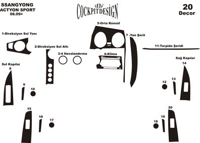 3D Cockpit Dekor für Ssangyong Actyon Sport ab Baujahr 08/2009 20 Teile