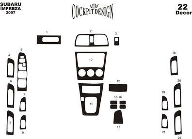3D Cockpit Dekor für Subaru Impreza ab Baujahr 01/2007 22 Teile