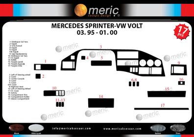 3D Cockpit Dekor für Volkswagen VOLT / Sprinter Baujahr 03/1995-13/2006 17 Teile