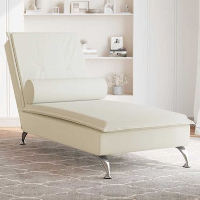 vidaXL Massage-Chaiselongue mit Nackenrolle Creme Samt