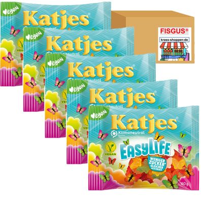 Katjes Easylife - Fruchtgummi - Weniger ZUCKER - Vegan - 5x160g - NEUE SORTE !!