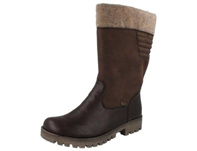 RIEKER Damen Stiefel Langschaftstiefel mit Warmfutter braun Kunstleder