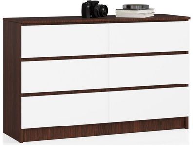 Kommode AKORD K120 Wenge 120 cm 6 Schubladen Front Weiß B120 x H77 x T40 cm