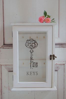 Landhaus Schlüsselkasten KEYS in antikweiß mit Motiv, Shabby Chic