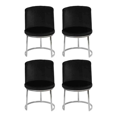Schwarzer Designer 4X Stühle Mit Edelstahlfüßen Moderne Esszimmerstühle