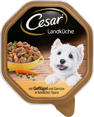 Cesar Nassfutter Landküche mit Geflügel und Gemüse in Sauce 150g