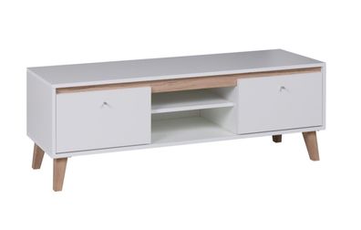 FURNIX Fernsehschrank DUNVOS 135 TV-Schrank mit offene Regale Weiß/San Remo