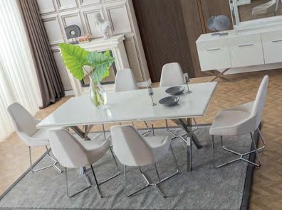 Weißes Esszimmer Set Rechteckiger Esstisch 4X Designer Stühle 5Tlg Set