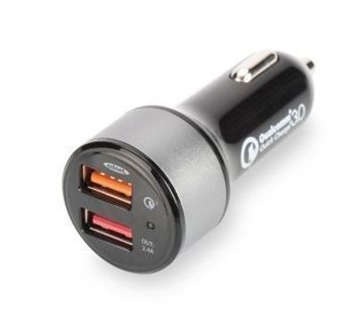 Qualcomm Schnelllade-Autoladegerät mit Doppel-USB, 3A/2.4A, Schwarz-Silber