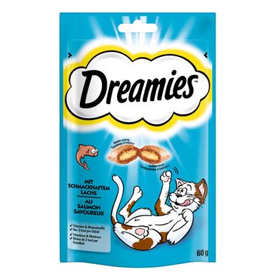 Dreamies mit Lachs für Katzen leckerer Snack im Frischebeutel 60g