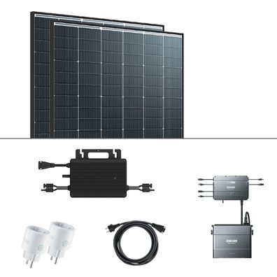 Balkonkraftwerk Set 890 Wp mit 1,9 kWh Speicher 2x 445 Trina Solar Glas-Glas Black