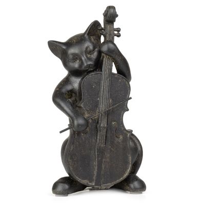 Moritz Deko-Figur Katze spielt Cello aus Polyresin schwarz Musikinstrument Dekoration