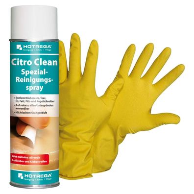 Hotrega CitroClean Fettlöser Etikettenlöser Kleberentferner 500ml mit Handschuhe