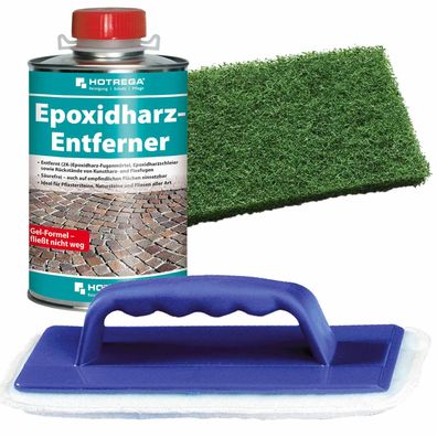 Hotrega Epoxidharz Entferner Harz Farbem Steinreiniger 1L mit Handpad und Halter