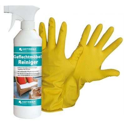 Hotrega Geflechtmöbel Reiniger Kunststoffreiniger Möbelpflege 500ml Handschuhe