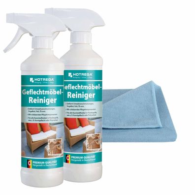 Hotrega Geflechtmöbel Reiniger Kunststoffreiniger 2x500ml mit Microfasertuch