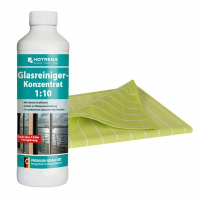 Hotrega Glasreiniger Spiegelreiniger Glasreinigung Fenster 500ml Microfasertuch