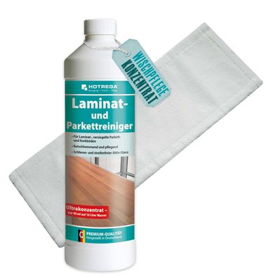 Hotrega Laminat und Parkett Pflege Reiniger 1L Konzentrat inkl Microfasermopp