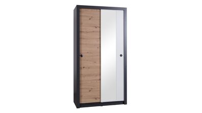 FURNIX Schiebetürschrank WILIA SZ110 mit Verspiegelte Tür Graphit/Weiß + Artisan