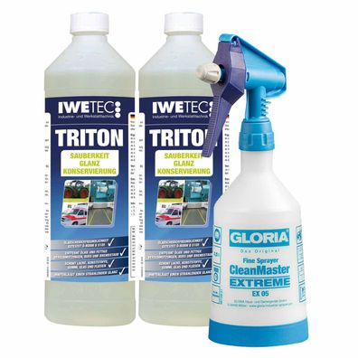 IWETEC Fahrzeugreiniger Triton 2x 1L + Sprüher, KFZ- u. Bodenreiniger Insektenlöser