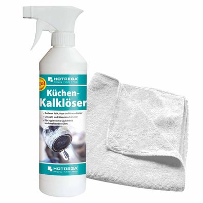 Hotrega Küchen Kalklöser Kalk Entferner Küchenreiniger 500ml mit Microfasertuch