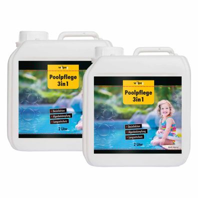 Wilpeg Poolpflege 3in1 x 2L, Chlor Desinfektion Algenentferner Langzeitschutz